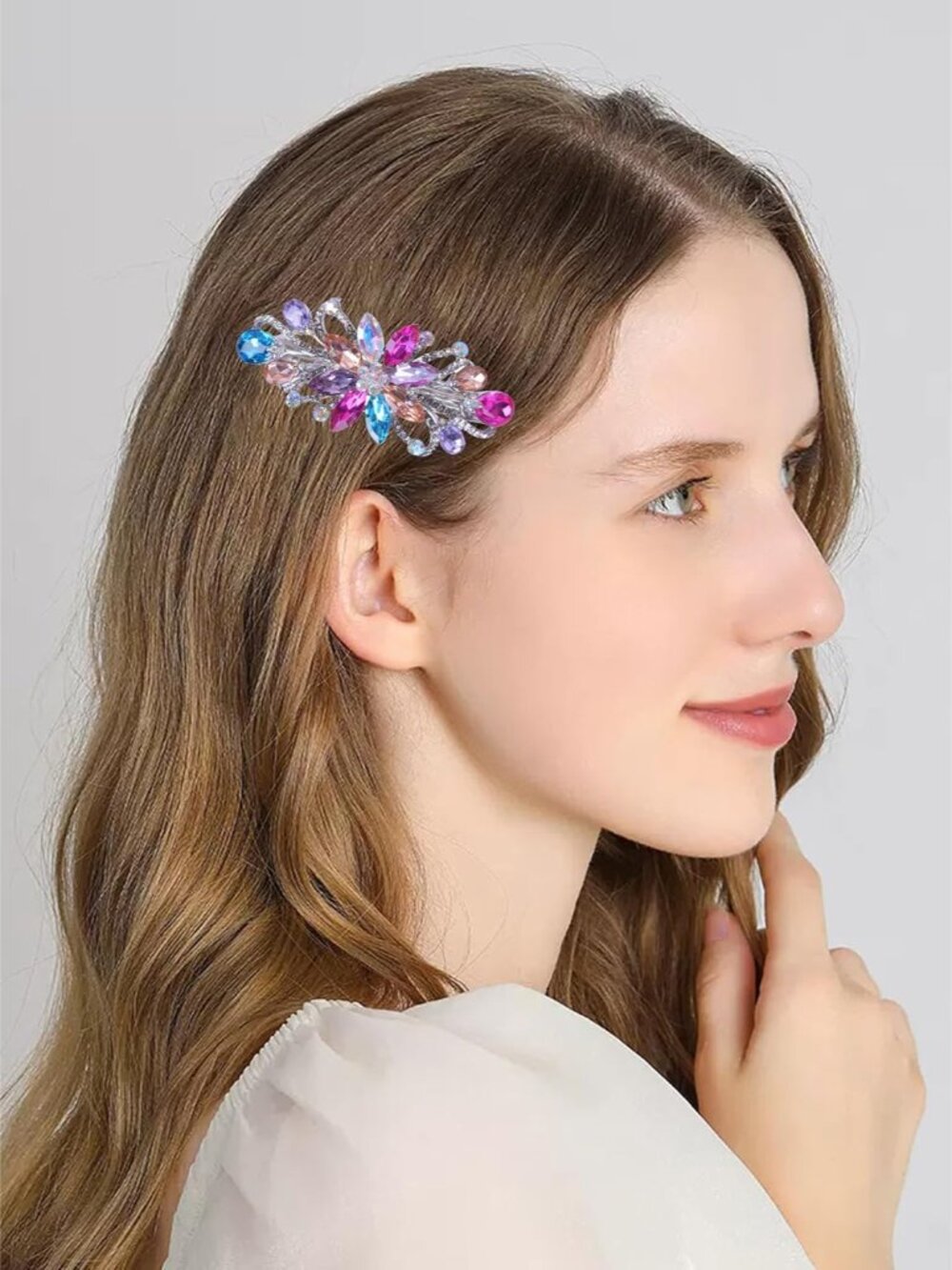 Flower Luxury Jewelry Design Hairpin Rhinestone Hair Barrette Clip for Women and - Picture 4 of 5
